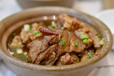 Close-up of noodles in bowl on table