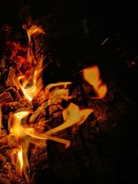 High angle view of bonfire at night