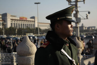 Portrait of man looking away