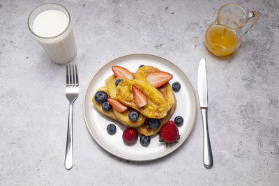 High angle view of food in plate on table