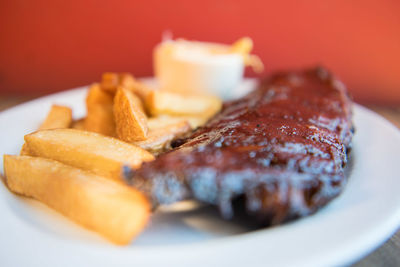 Close-up of meat served in plate