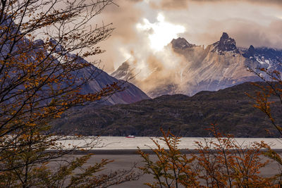 Atmosphere at grey glacier with view to torres del paine massif, chile, patagonia