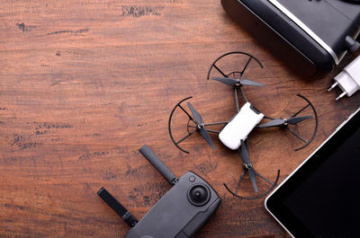 High angle view of smart phone on table