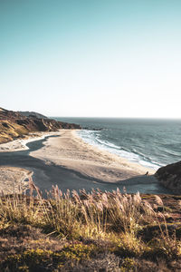 Scenic view of sea against clear sky