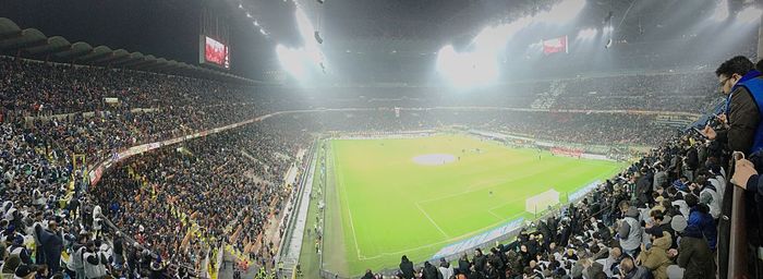 High angle view of crowd on soccer field