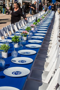 High angle view of empty chairs arranged