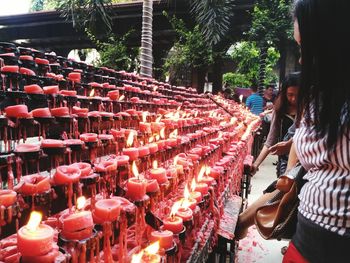 Crowd at illuminated temple