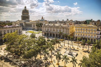 High angle view of havana central park and capitol