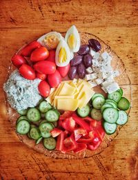 High angle view of chopped fruits on table