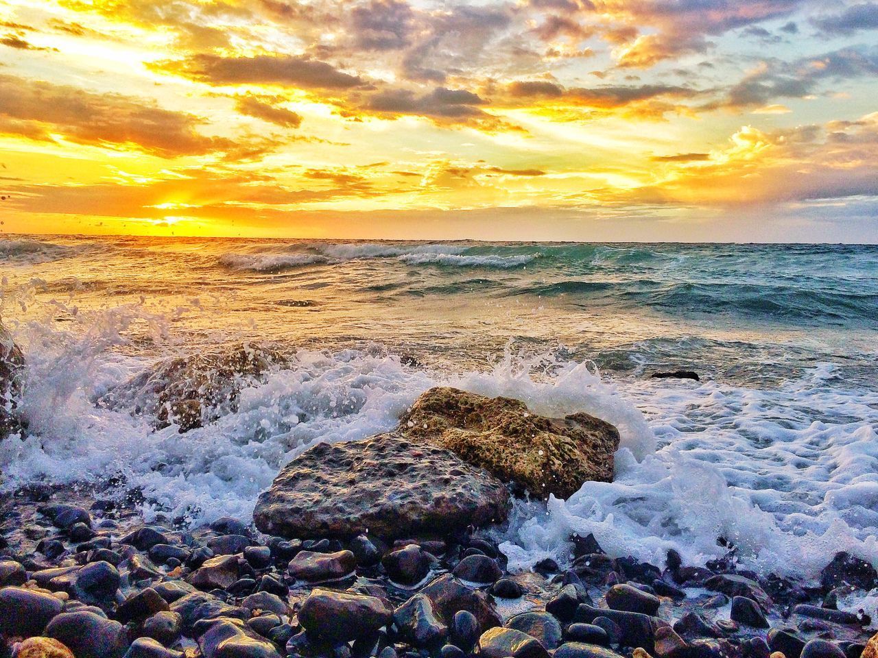 SCENIC VIEW OF SEA SHORE DURING SUNSET