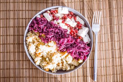 High angle view of breakfast served in bowl