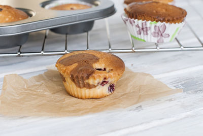 Close-up of muffins on table