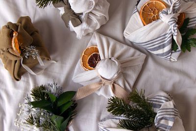 High angle view of christmas decorations