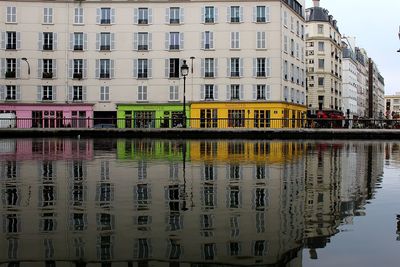 Reflection of buildings in lake