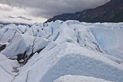 Scenic view of snow covered mountains against sky
