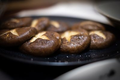 Close-up of meat in plate on table