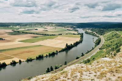 Aerial view of river flowing on landscape