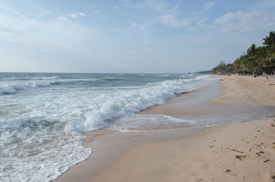 Beautiful ocean wave on sandy beach. tropical beach landscape of phu quoc island travel vietnam.