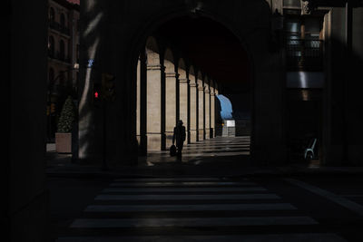 Rear view of people walking on street at night