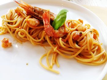 High angle view of pasta in plate