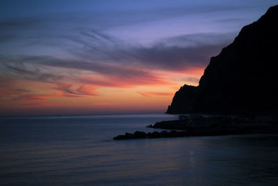 Scenic view of sea against sky during sunset, monterosso, italy 