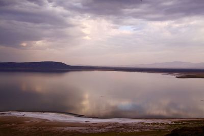 Scenic view of lake against sky during sunset