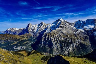 Scenic view of snowcapped mountains against sky
