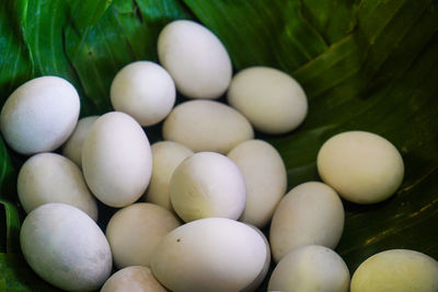 High angle view of eggs in container