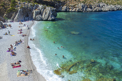 High angle view of people on beach