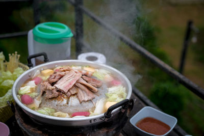 Close-up of food in bowl on table