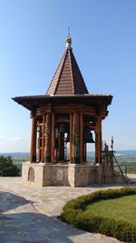 View of temple against clear blue sky