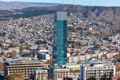 High angle view of buildings in city