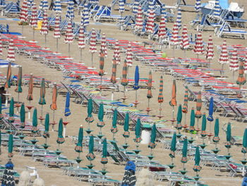 High angle view of parasol at beach