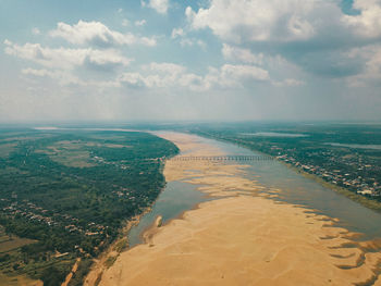 Mekong river via kampong cham, cambodia. the water level is low due to drought season in january.