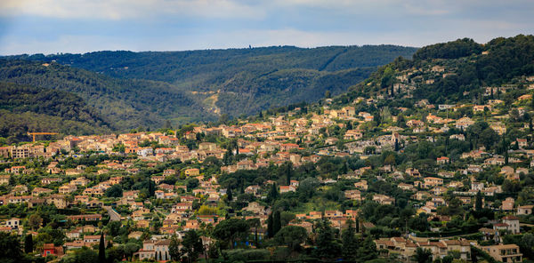 High angle view of townscape against sky