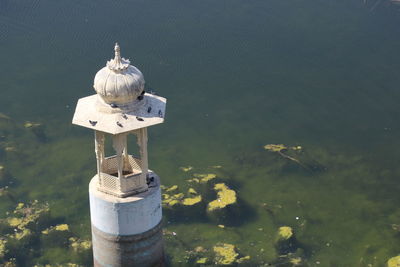 High angle view of fire hydrant on lake