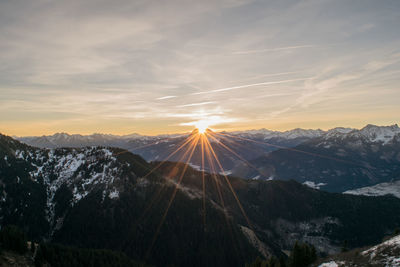 Scenic view of mountains during sunset