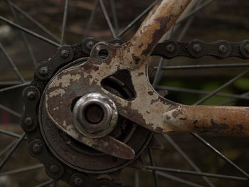 Close-up of rusty bicycle wheel
