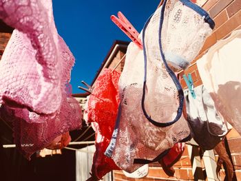 Close-up of clothes drying outdoors