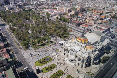 High angle view of buildings in city