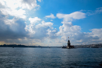 Scenic view of sea against cloudy sky