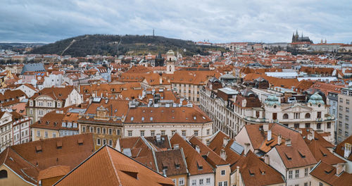 High angle view of townscape against sky