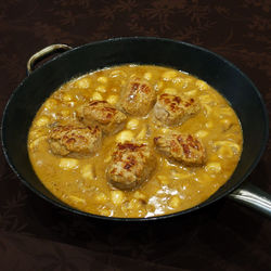 High angle view of soup in bowl