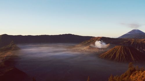 Scenic view of mt bromo against clear sky during sunrise