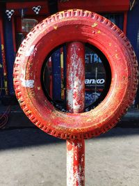 Close-up of telephone booth on street