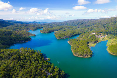 Aerial view of tuyen lam lake da lat city, vietnam.