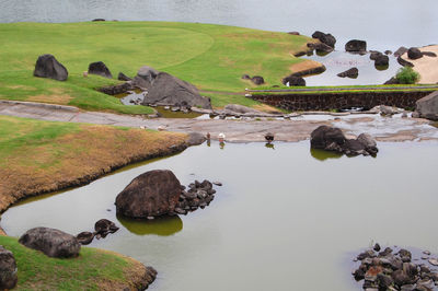 Scenic view of lake and rocks