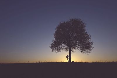 Silhouette tree on field against sky during sunset