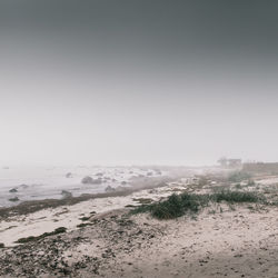 Scenic view of beach against clear sky