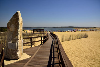 Scenic view of beach against clear sky